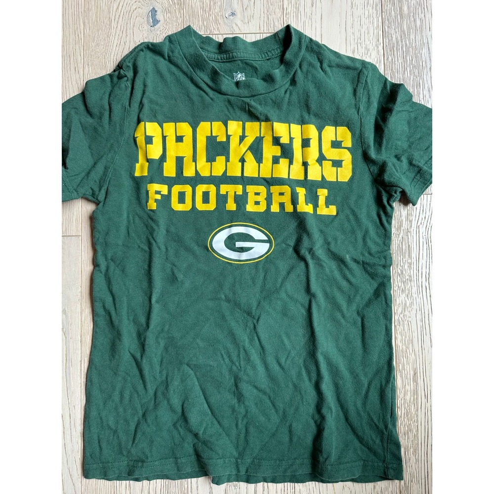 NFL Green Bay Packers Kids T-Shirt Green Yellow Short Sleeve Size 8 Cotton Tee